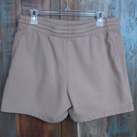 Tna Tan Cozy Fleece Boyfriend Elastic Drawstring Pocket Shorts - Women's Large - Picture 2 of 5